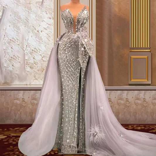 Luxury Robes Beading Evening Dresses Arabic Party Custom Made Strapless Mermaid Women Prom Gowns