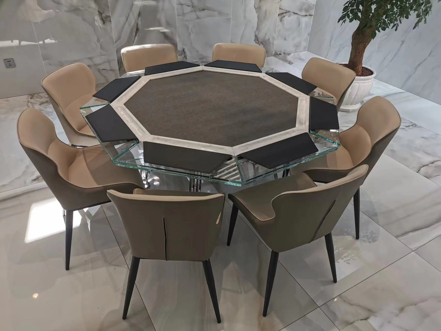 Luxury Tempered Glass Texas Hold'em Table, Chess and Card Table, Club Chip Table, Multiplayer Texas Hold'em Tabl
