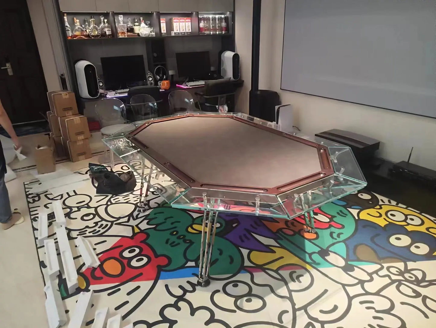 Luxury Tempered Glass Texas Hold'em Table, Chess and Card Table, Club Chip Table, Multiplayer Texas Hold'em Tabl