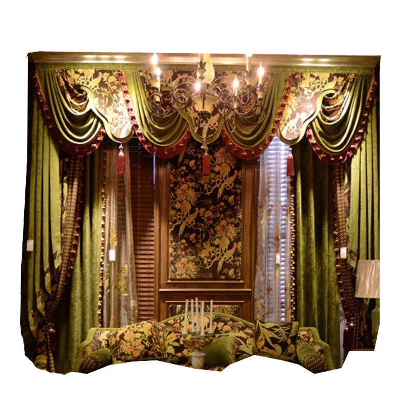 Luxury Valance Curtains in the Living room Secret Garden Luxurious Villa Window Green Palace Drape Hotel Curtain for Bedroom