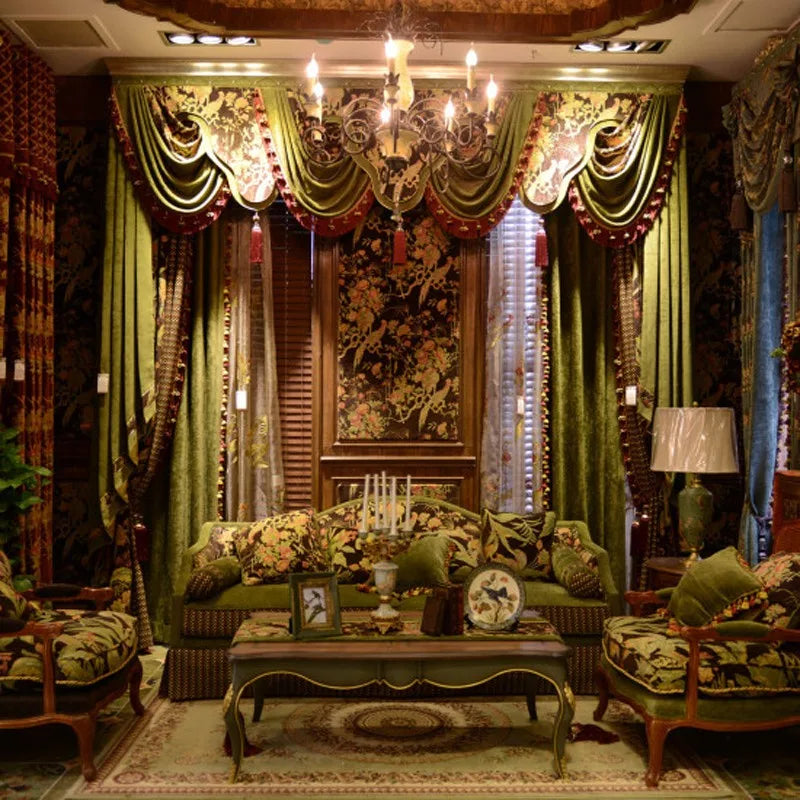 Luxury Valance Curtains in the Living room Secret Garden Luxurious Villa Window Green Palace Drape Hotel Curtain for Bedroom