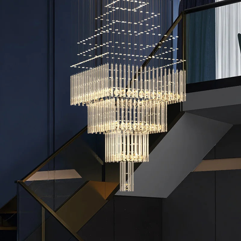 Luxury Villa Staircase Crystal Chandelier Lighting Duplex Building Living Room Chandelier Hotel Shopping Mall Decor Hanging Lamp