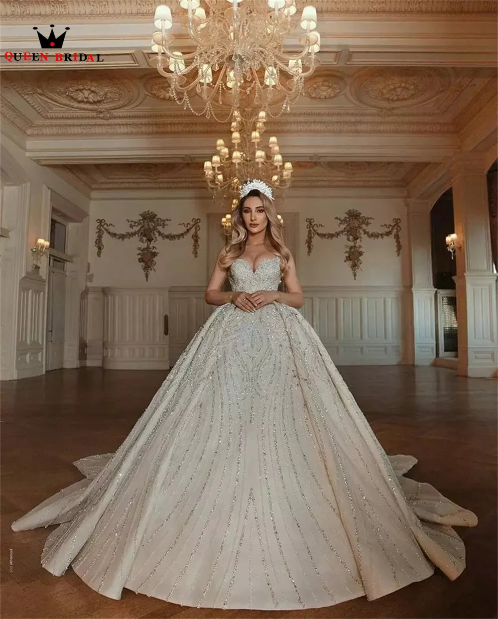 Luxury Wedding Dresses Ball Gown Sweetheart Tulle Lace Crystal Beaded Diamond 2023 New Formal Bridal Gown Custom Size DX49