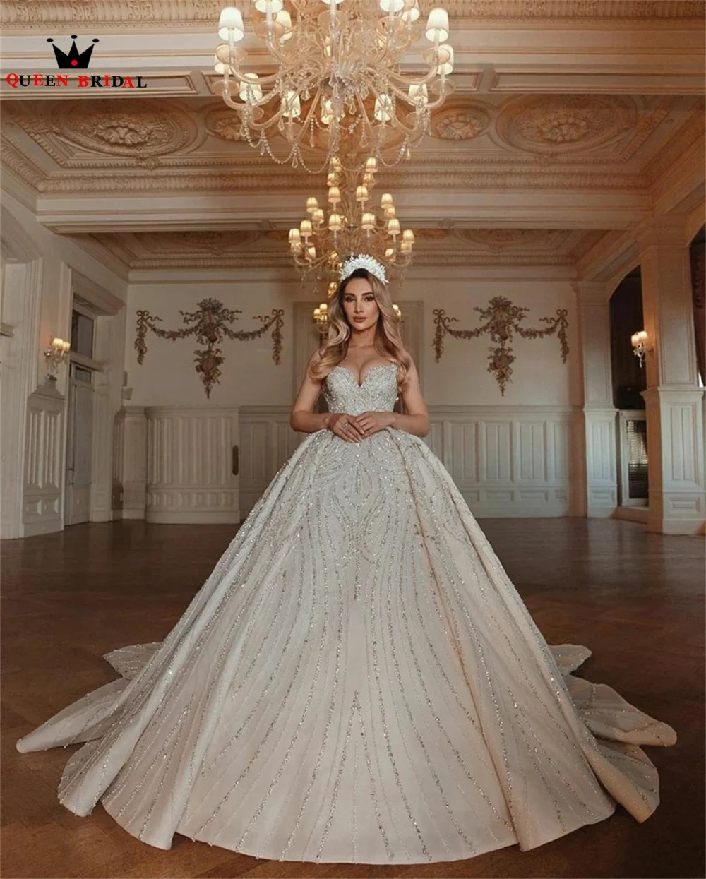 Luxury Wedding Dresses Ball Gown Sweetheart Tulle Lace Crystal Beaded Diamond 2023 New Formal Bridal Gown Custom Size DX49
