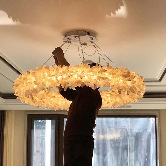 Luxury chandelier LED creative natural crystal stone hotel engineering lamp villa living room decorative art custom lamp