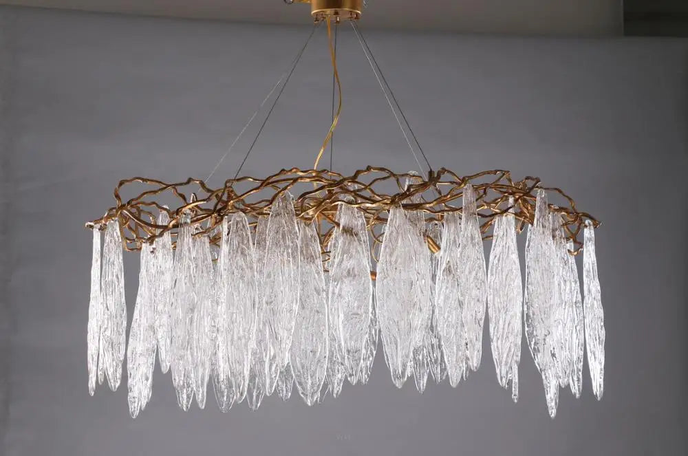 Luxury copper branches long line restaurant chandeliers European creative personality luxury villa living room glass leaf lamps