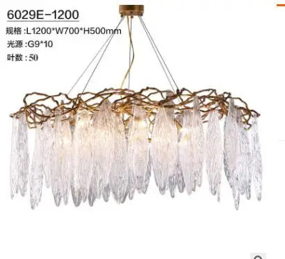 Luxury copper branches long line restaurant chandeliers European creative personality luxury villa living room glass leaf lamps