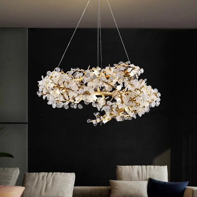 Luxury copper chandelier postmodern villa living room lamps atmosphere bedroom dining room lamp creative branch crystal light