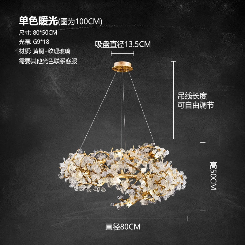 Luxury copper chandelier postmodern villa living room lamps atmosphere bedroom dining room lamp creative branch crystal light