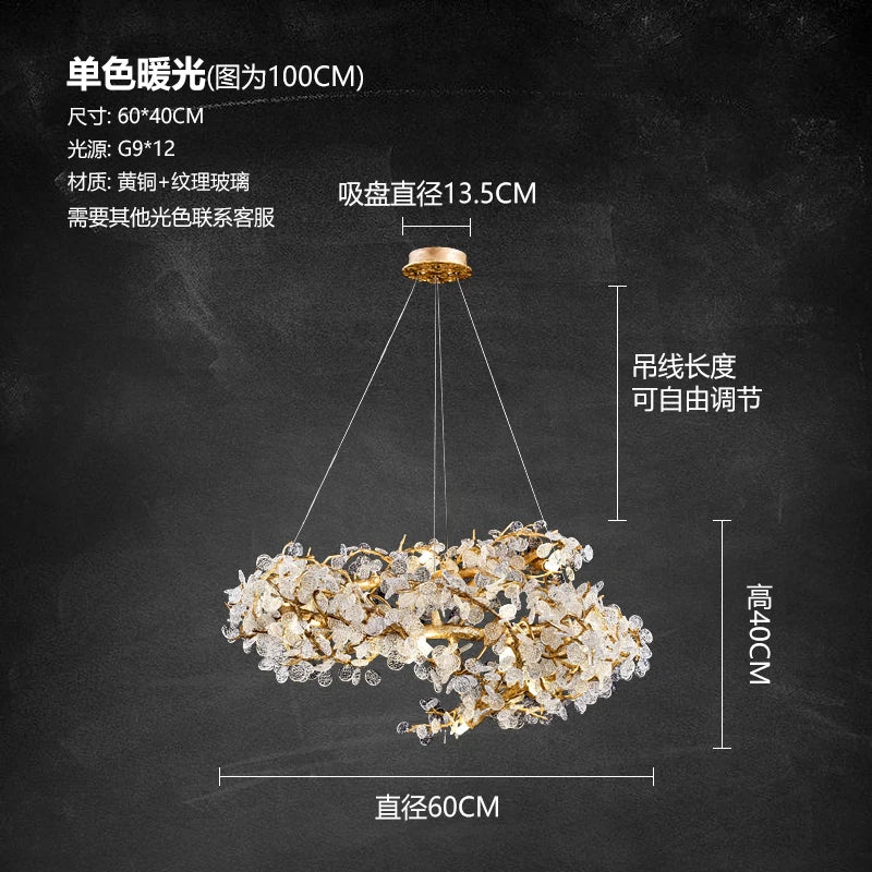 Luxury copper chandelier postmodern villa living room lamps atmosphere bedroom dining room lamp creative branch crystal light