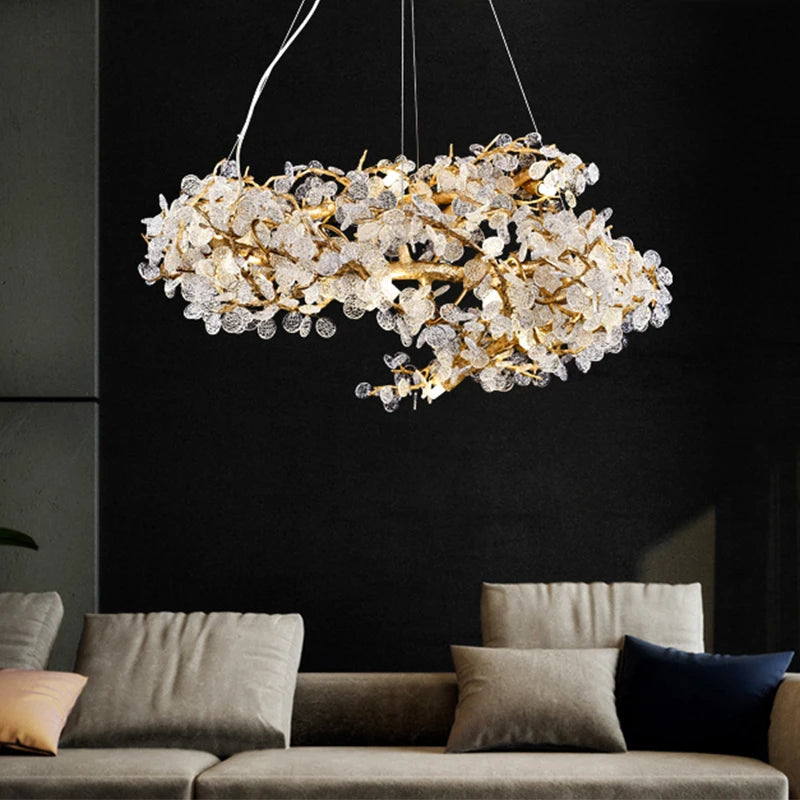 Luxury copper chandelier postmodern villa living room lamps atmosphere bedroom dining room lamp creative branch crystal light