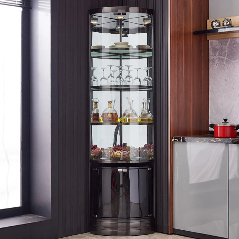 Luxury stainless steel triangle cabinet, glass wine cabinet, post-modern corner wine cabinet, living room, fan cabinet with draw