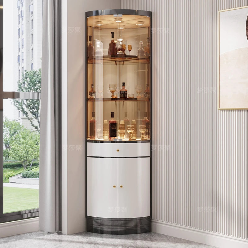 Luxury stainless steel triangle cabinet, glass wine cabinet, post-modern corner wine cabinet, living room, fan cabinet with draw