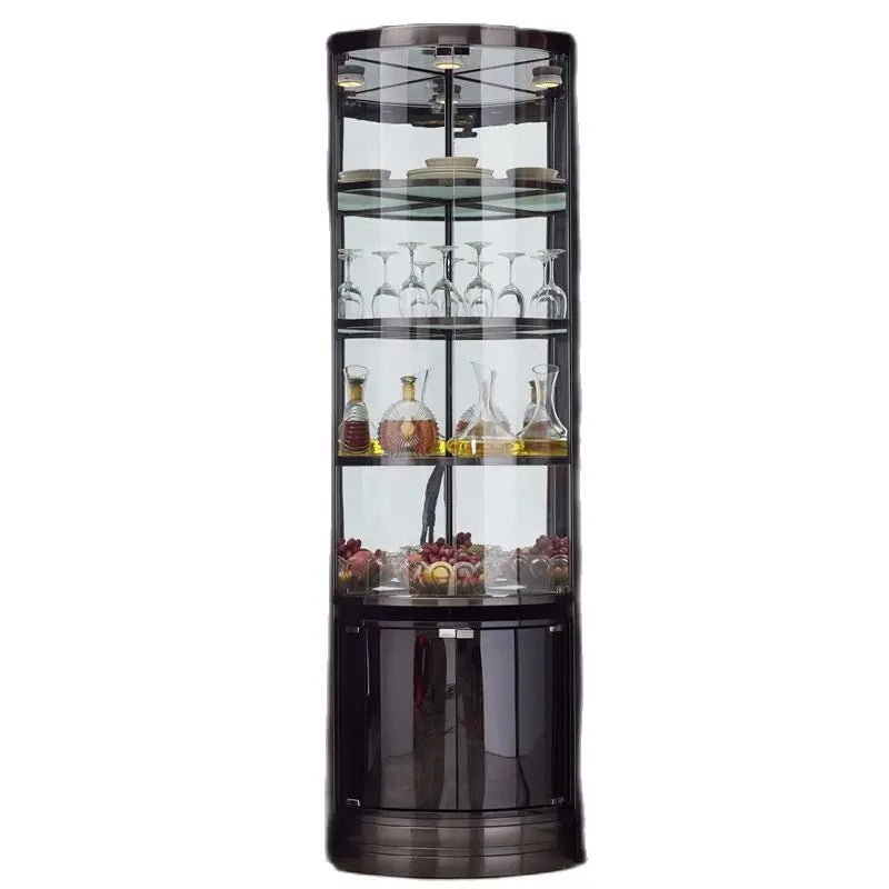 Luxury stainless steel triangle cabinet, glass wine cabinet, post-modern corner wine cabinet, living room, fan cabinet with draw