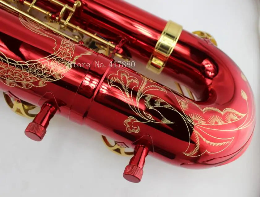 MARGEWATE Baritone Saxophone Unique Red Surface Dragon Pattern Bari Sax with Good Condition Free Shipping