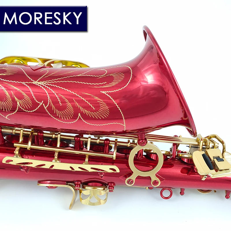 MORESKY Alto Saxophone Red E-Flat Eb Gold Keys With Case Music Instrument MAS-103