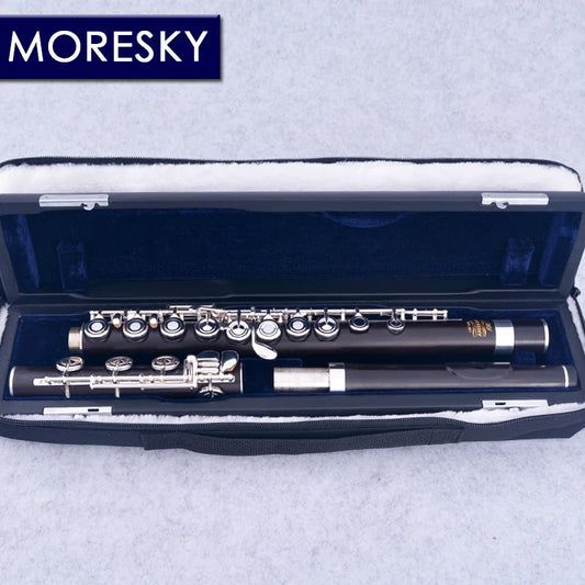 MMOOKA MORESKY-Open Hole Ebony Flute, 17 Holes, Silver Plated, E Key, Grenadilla Wood, Professional Flute MFL-201
