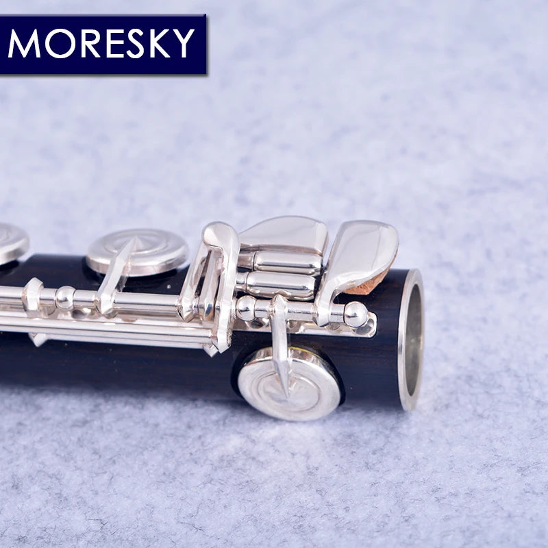 MMOOKA MORESKY-Open Hole Ebony Flute, 17 Holes, Silver Plated, E Key, Grenadilla Wood, Professional Flute MFL-201