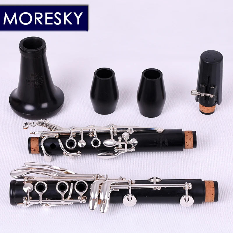 MORESKY Professional Ebony Clarinet bB Tune 18 Key Silver Plated Copper Solid Wood SR-136