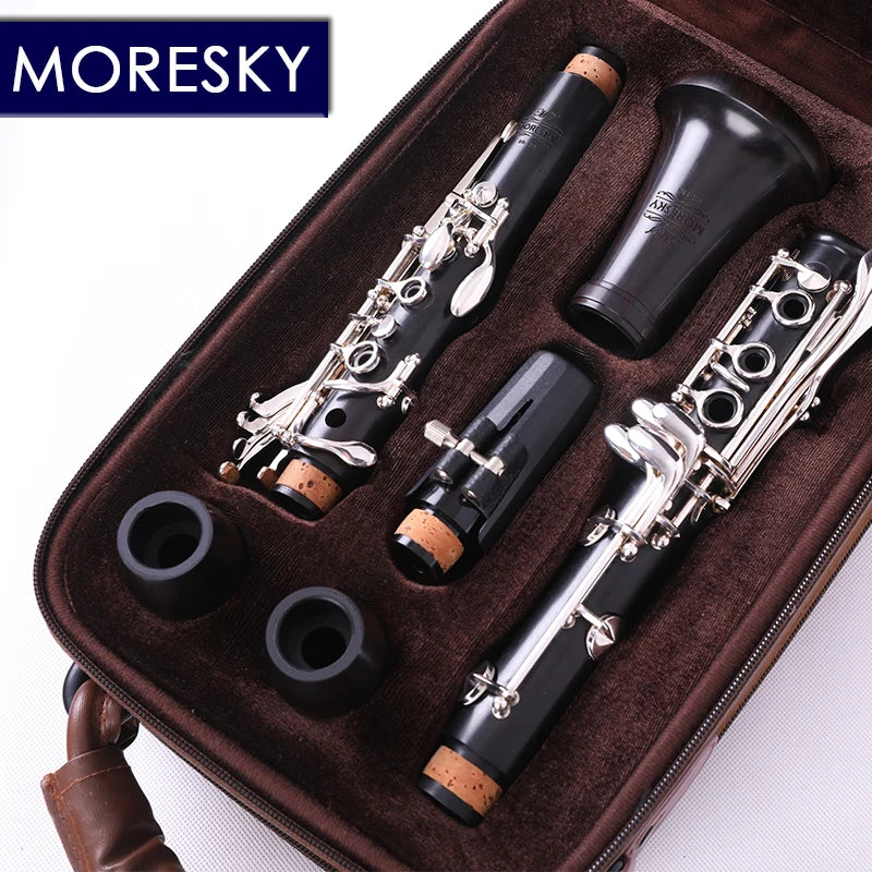 MORESKY Professional Ebony Clarinet bB tune 18 Key Silver plated copper Solid wood clarinet SR-136