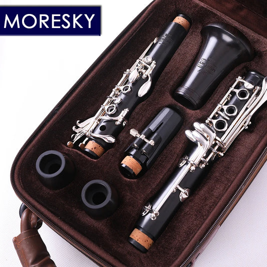 MORESKY Professional Ebony Clarinet bB tune 18 Key Silver plated copper Solid wood clarinet SR-136