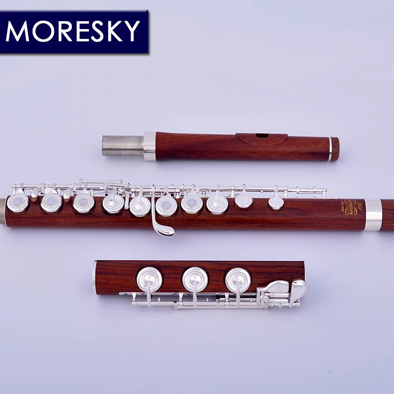 MMOOKA MORESKY-Redwood Flute, 17 Open Hole, Silver Plated E Key, Rosewood Mopane, Professional MFL-202