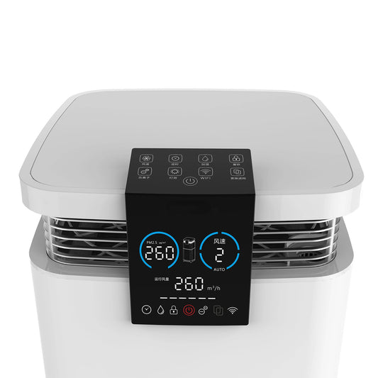 Manufacturer direct sell A9 home use large area high end  filter with humidifier function room led air purifier