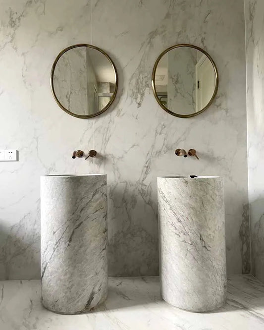 Marble column basin integrated floor standing art washbasin, modern and simple Nordic bathroom washbasin