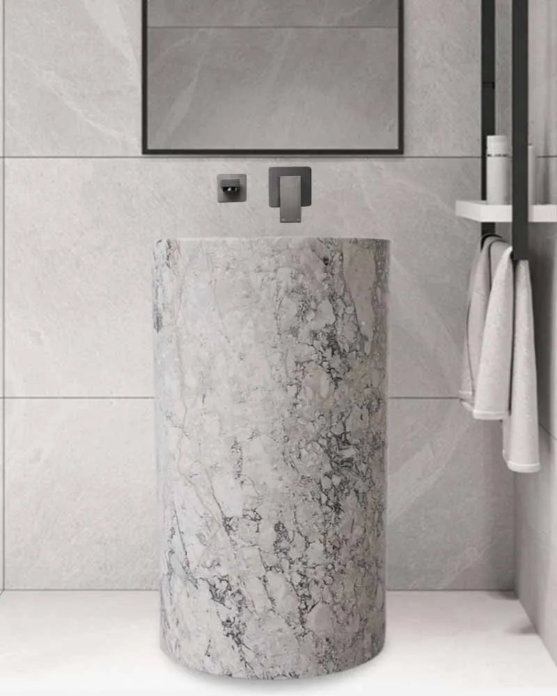 Marble column basin integrated floor standing art washbasin, modern and simple Nordic bathroom washbasin