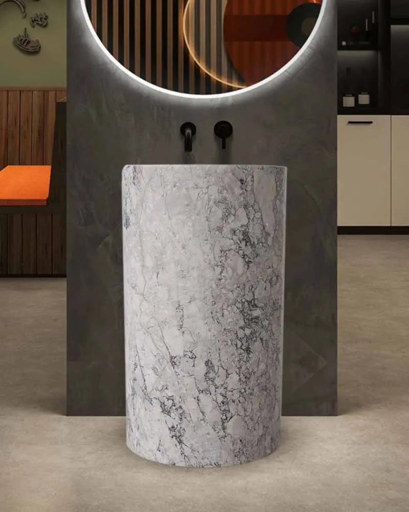 Marble column basin integrated floor standing art washbasin, modern and simple Nordic bathroom washbasin