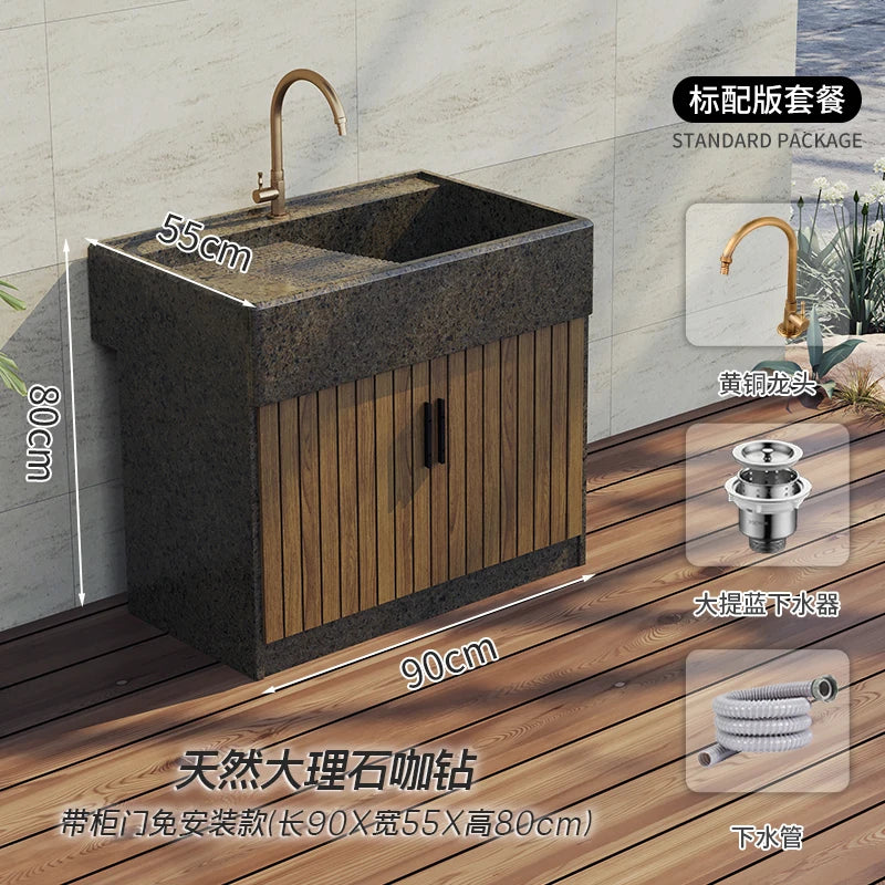 Marble laundry sink, balcony, household outdoor laundry basin with washboard integrated outdoor courtyard sink, basin customizat