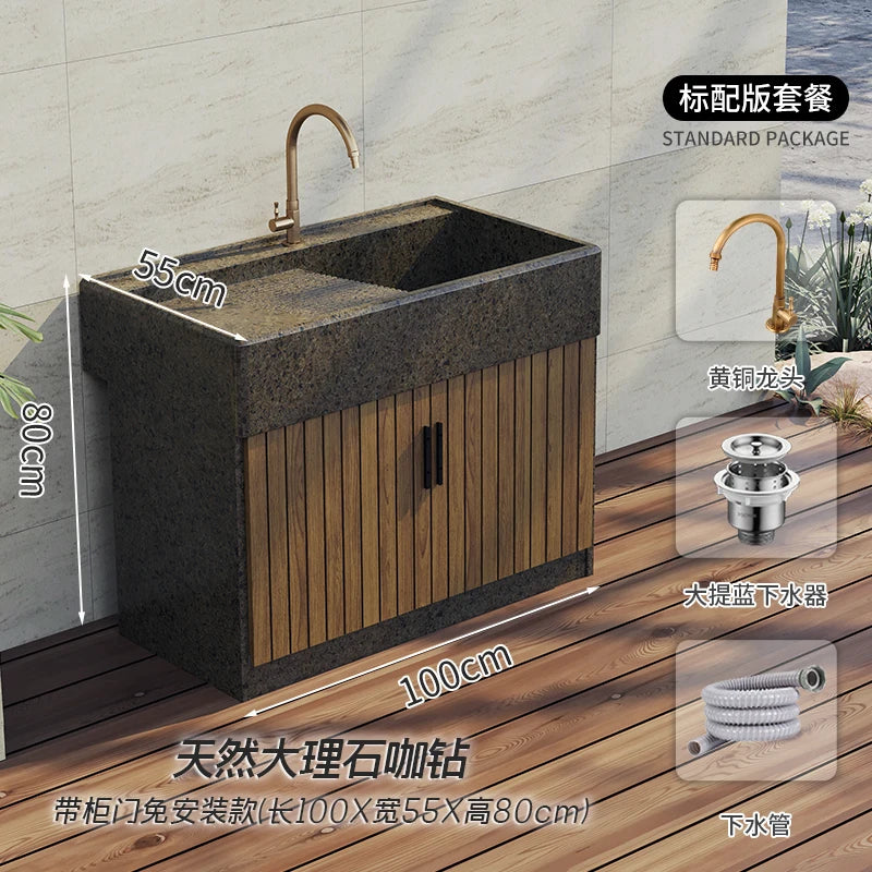 Marble laundry sink, balcony, household outdoor laundry basin with washboard integrated outdoor courtyard sink, basin customizat