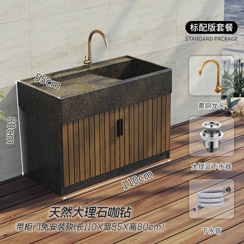 Marble laundry sink, balcony, household outdoor laundry basin with washboard integrated outdoor courtyard sink, basin customizat