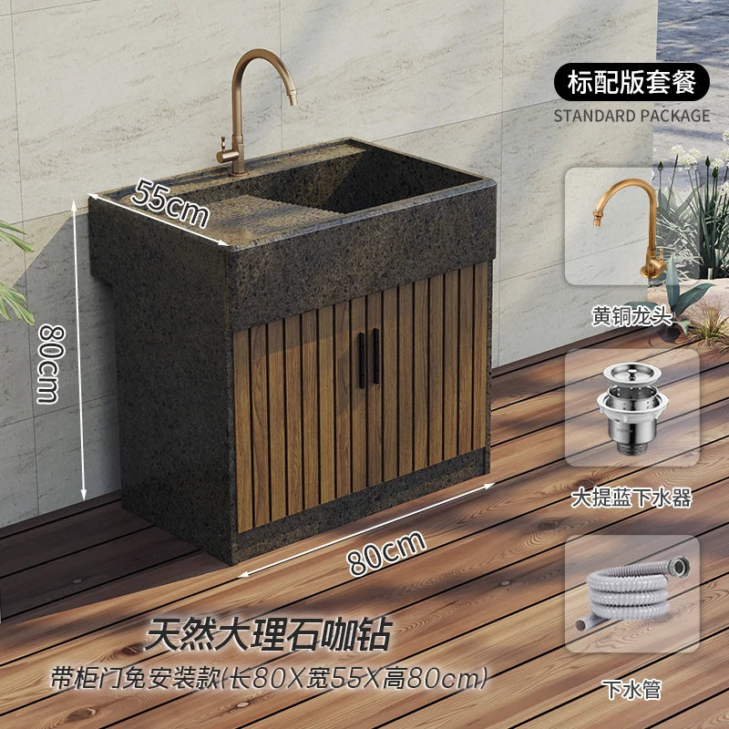 Marble laundry sink, balcony, household outdoor laundry basin with washboard integrated outdoor courtyard sink, basin customizat