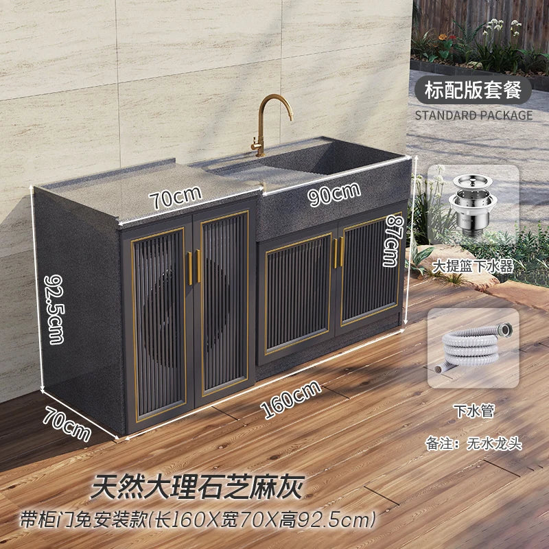 Marble laundry sink, basin with washboard, outdoor stone washbasin, courtyard, outdoor laundry cabinet, integrated sink