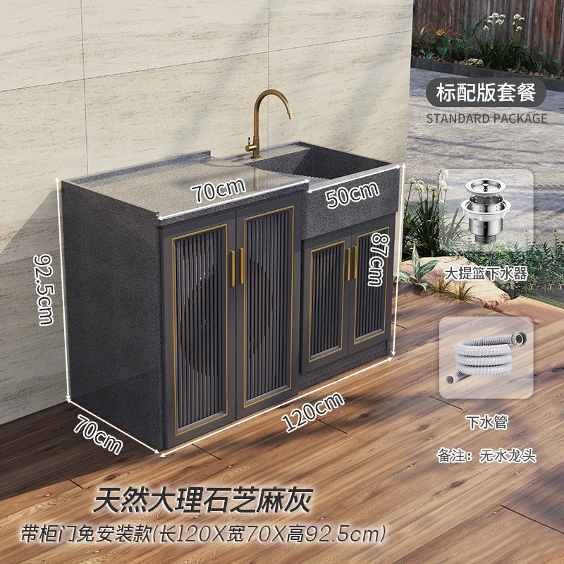 Marble laundry sink, basin with washboard, outdoor stone washbasin, courtyard, outdoor laundry cabinet, integrated sink