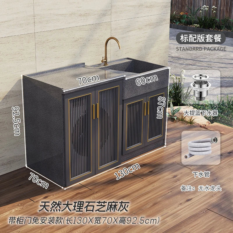 Marble laundry sink, basin with washboard, outdoor stone washbasin, courtyard, outdoor laundry cabinet, integrated sink