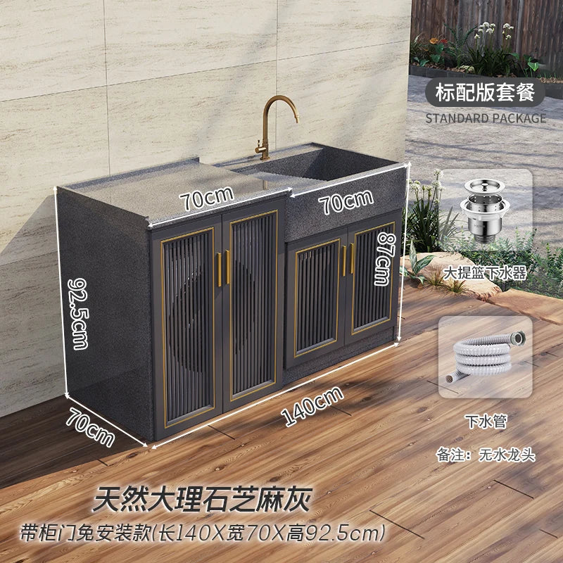 Marble laundry sink, basin with washboard, outdoor stone washbasin, courtyard, outdoor laundry cabinet, integrated sink