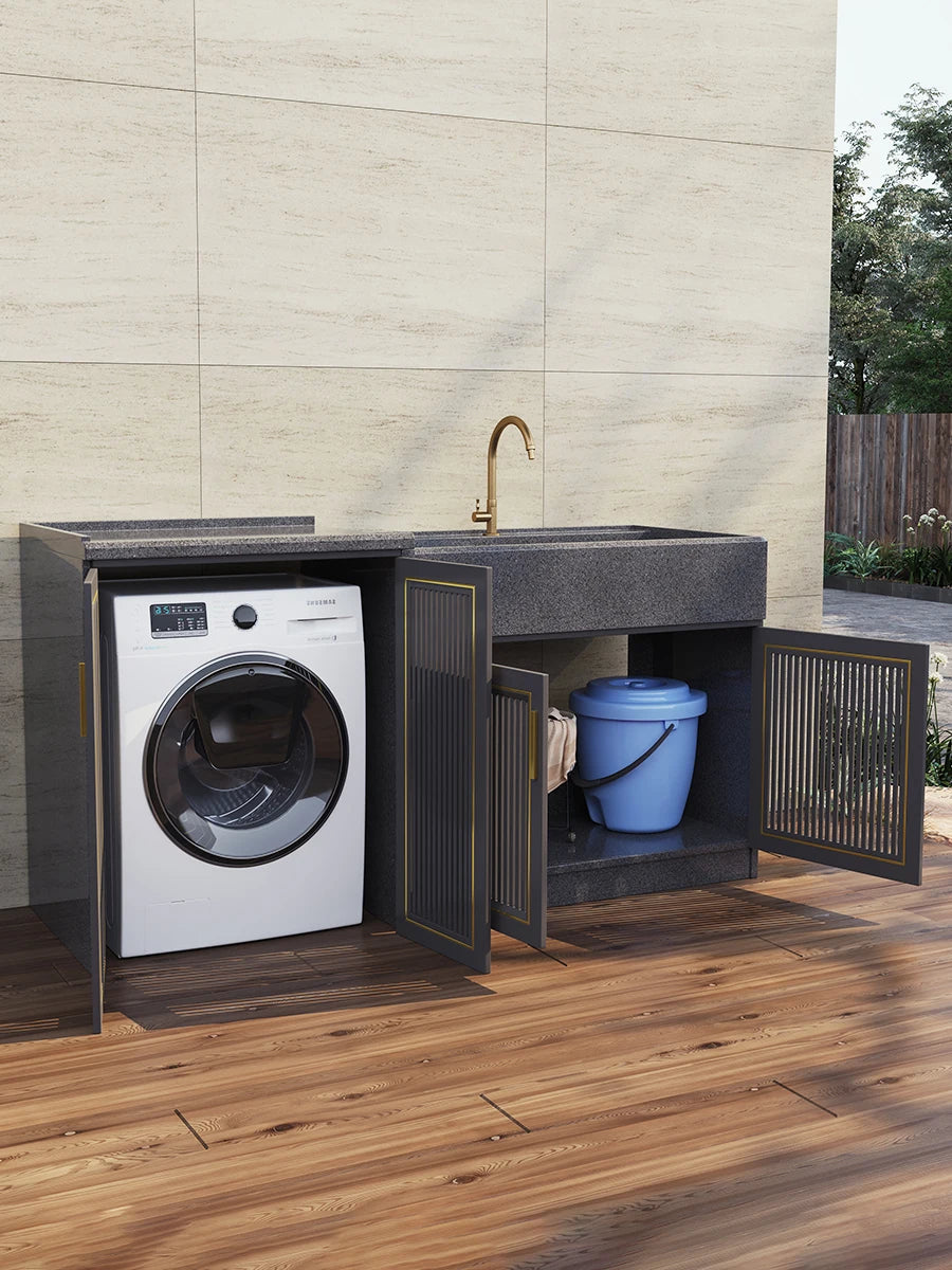 Marble laundry sink, basin with washboard, outdoor stone washbasin, courtyard, outdoor laundry cabinet, integrated sink