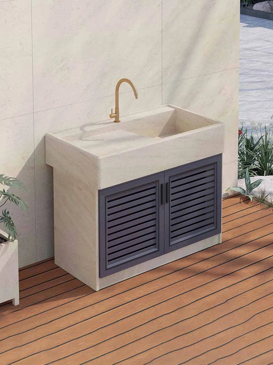 Marble laundry sink with washboard integrated sink, garden outdoor laundry table, home courtyard sink, basin customization
