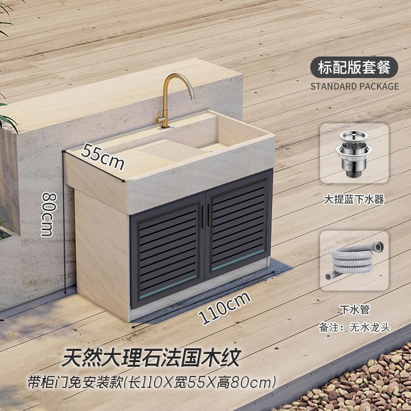 Marble laundry sink with washboard integrated sink, garden outdoor laundry table, home courtyard sink, basin customization