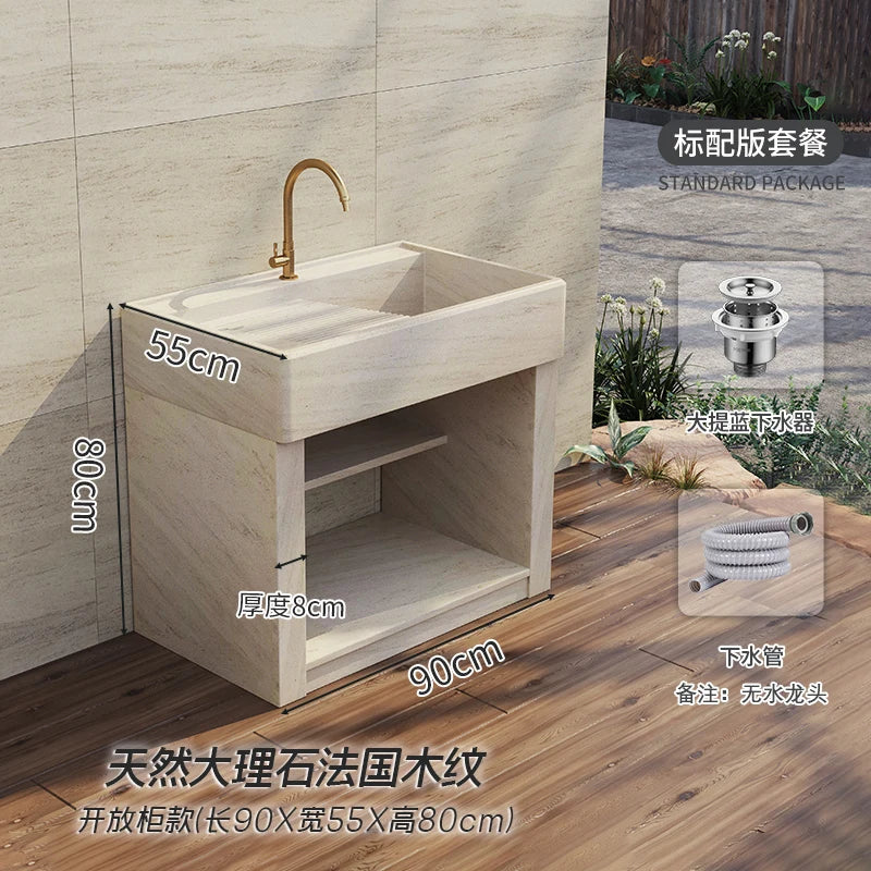 Marble laundry sink with washboard integrated sink, garden outdoor laundry table, home courtyard sink, basin customization