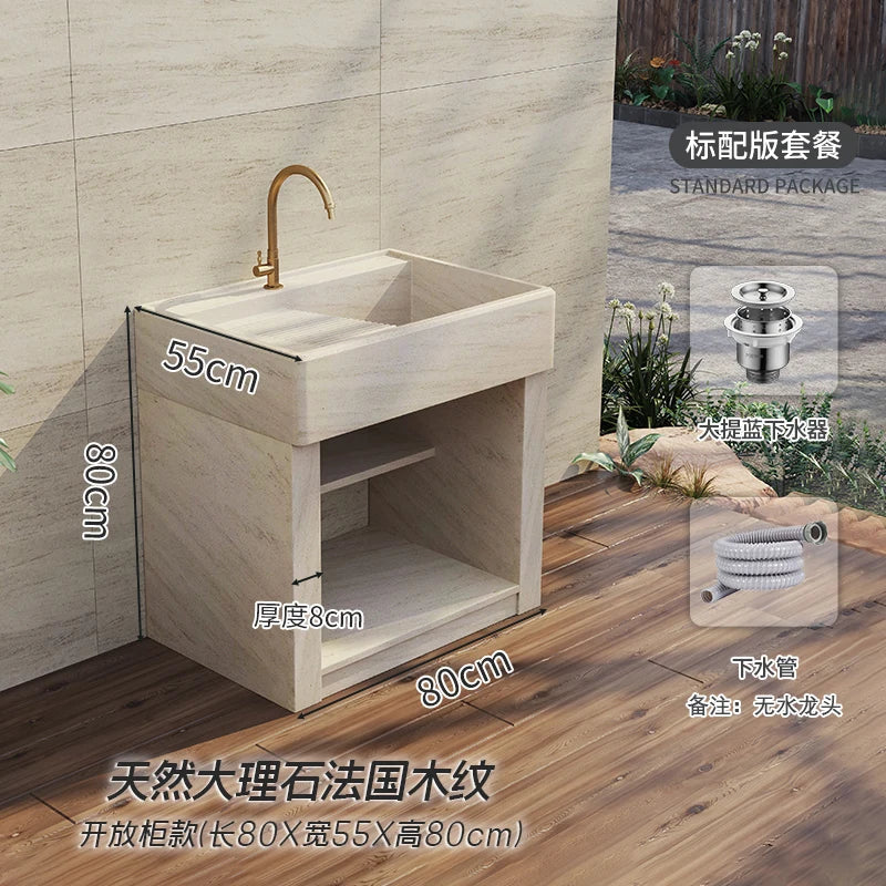 Marble laundry sink with washboard integrated sink, garden outdoor laundry table, home courtyard sink, basin customization