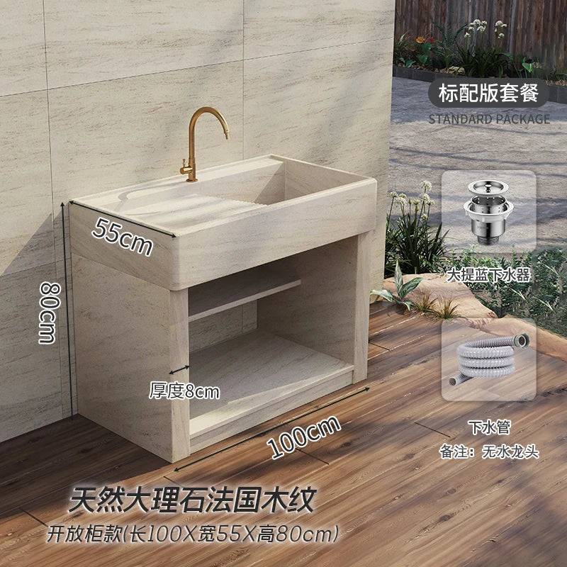 Marble laundry sink with washboard integrated sink, garden outdoor laundry table, home courtyard sink, basin customization