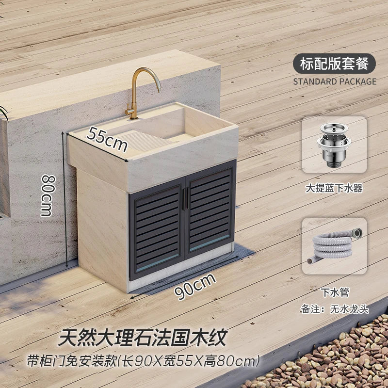 Marble laundry sink with washboard integrated sink, garden outdoor laundry table, home courtyard sink, basin customization