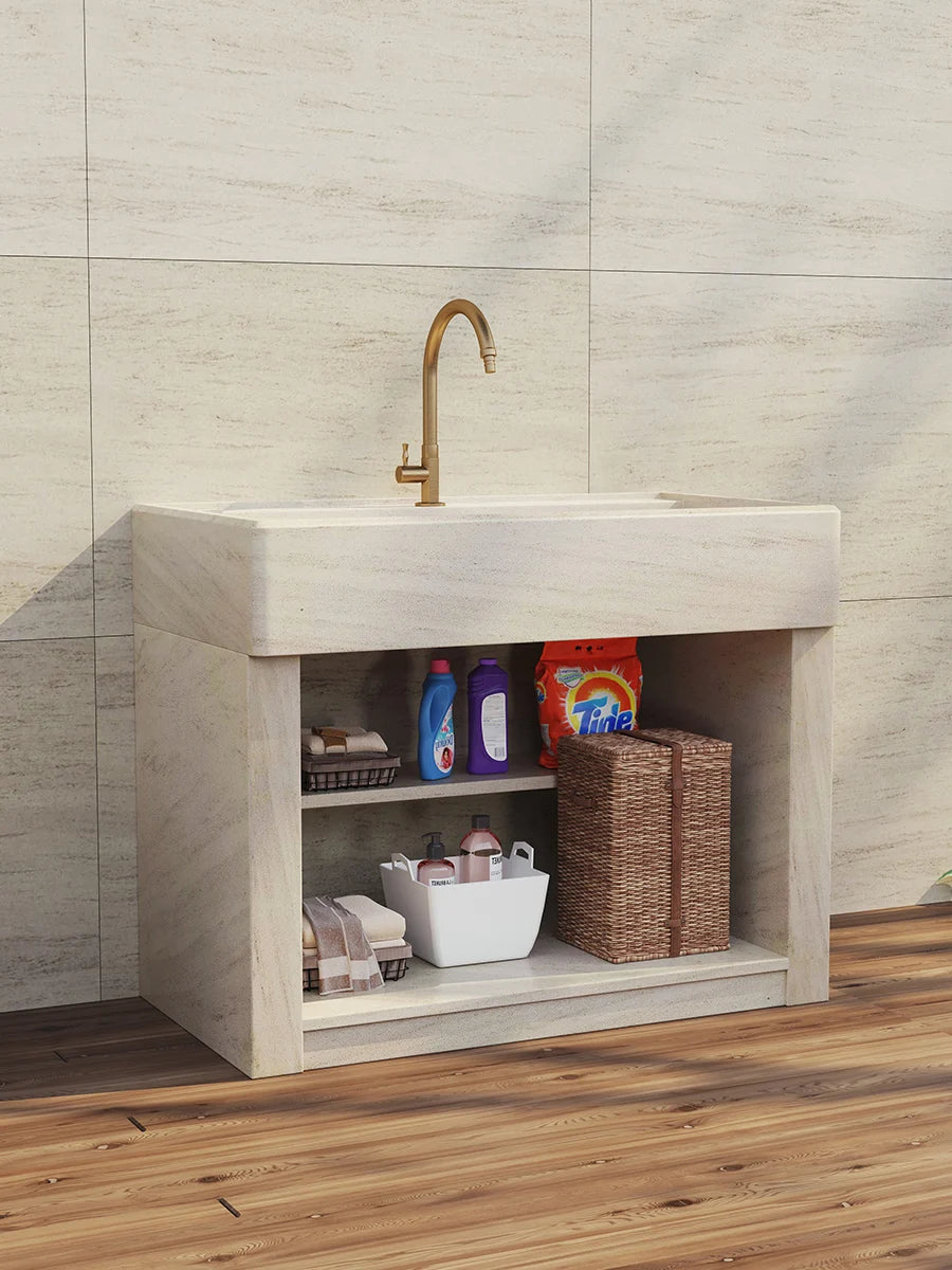 Marble laundry sink with washboard integrated sink, garden outdoor laundry table, home courtyard sink, basin customization