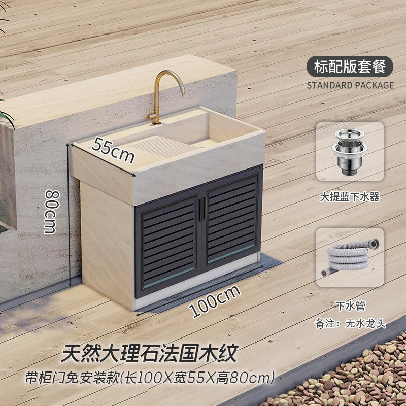 Marble laundry sink with washboard integrated sink, garden outdoor laundry table, home courtyard sink, basin customization
