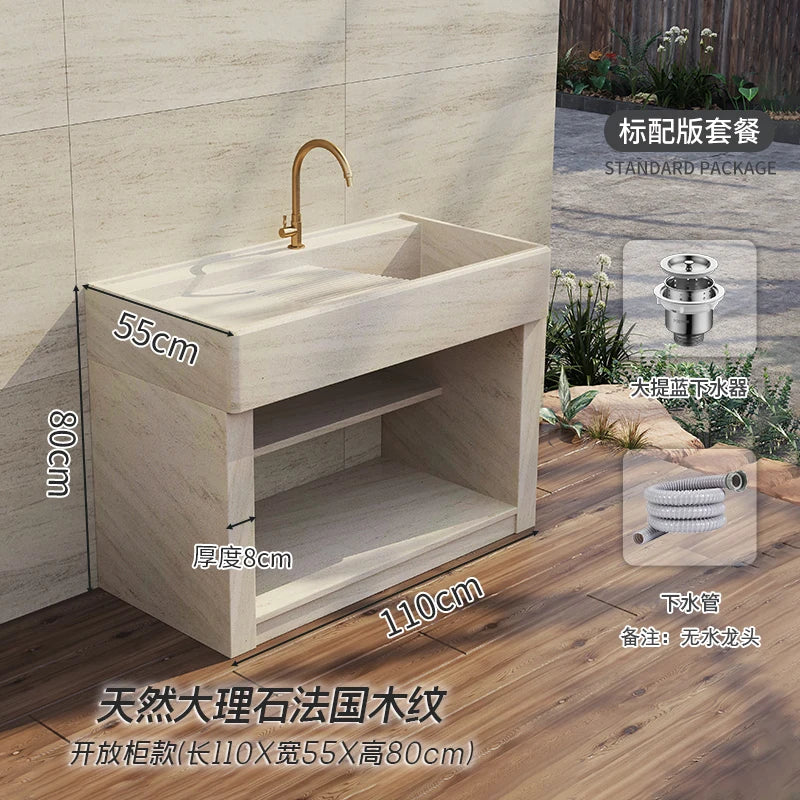 Marble laundry sink with washboard integrated sink, garden outdoor laundry table, home courtyard sink, basin customization
