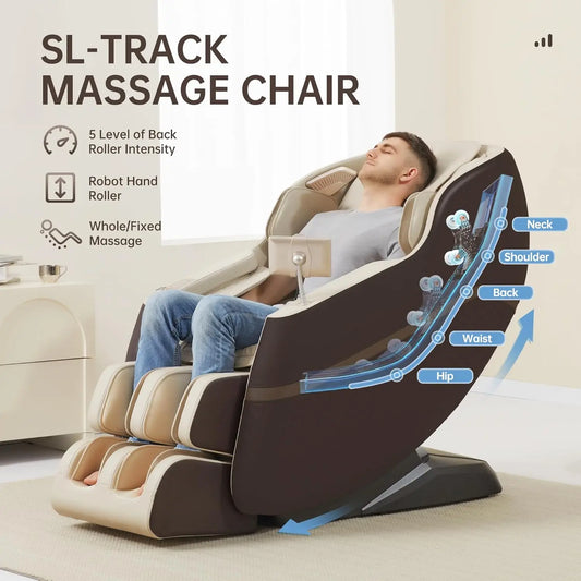 Massage Chair, SL Track Full Body Zero Gravity Massage Recliner with Yoga Stretch APP Control, Favor 07 Brown
