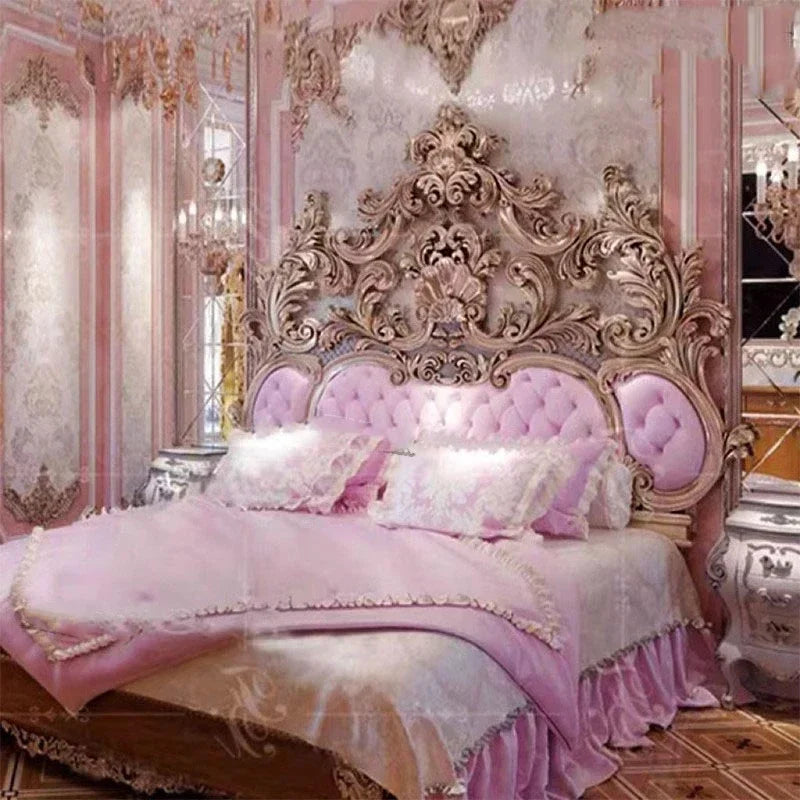 Master Modern Bed Large Princess Hand Carved Girl Bedding Queen Bed Double Luxury Floor Cama Matrimonial Nordic